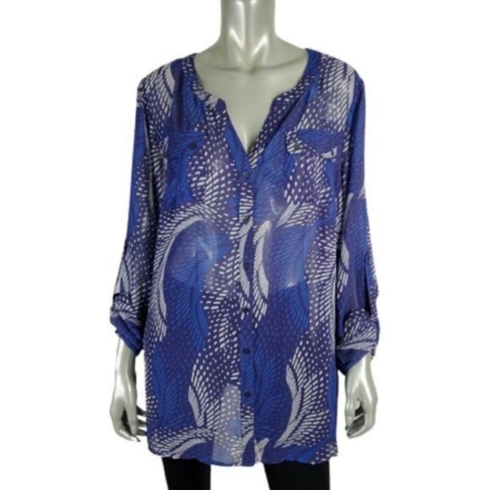 Lane Bryant Womens Sheer Top Plus Size 18/20‎ Button Down Roll Tab Sleeve Purple